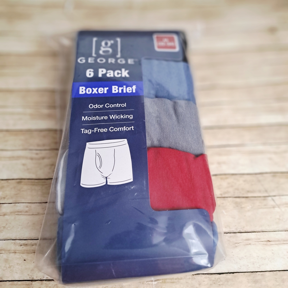 George Men's Boxer Briefs 6 Pack - Blue, Gray, Red M(32 - 34)